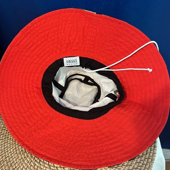 NWOT Obagi System Black & Tan Striped Adjustable Size Bucket Floppy Sun Hat - Picture 6 of 8